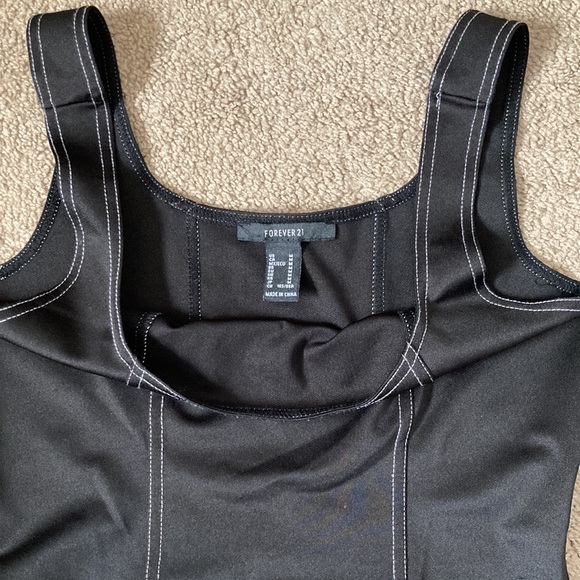 Forever 21 plain black body con dress with contrast white stitching, medium - Picture 5 of 11